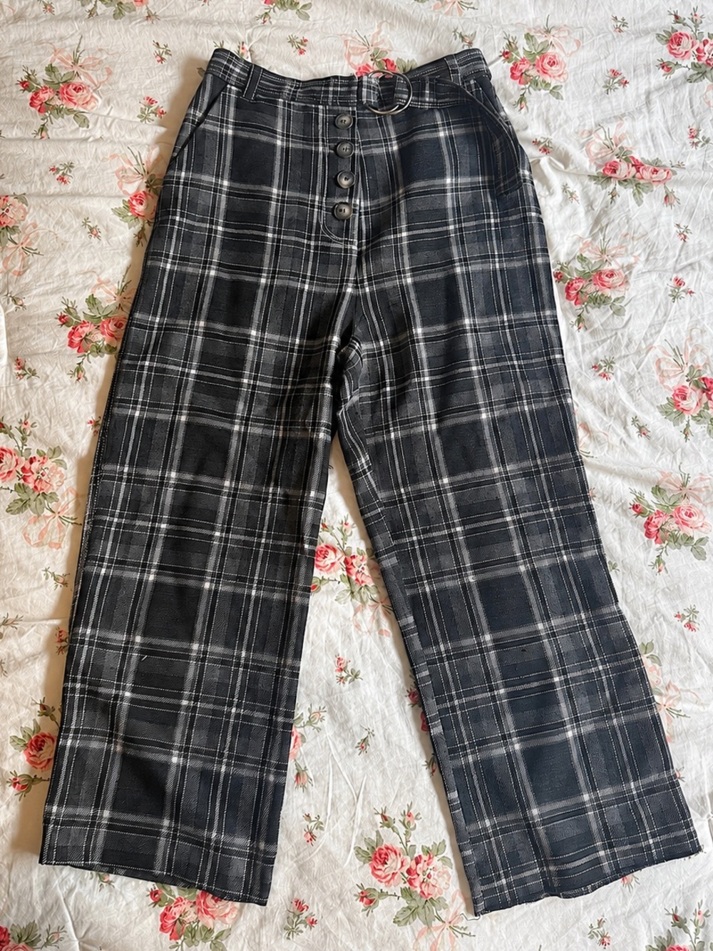 Topshop High-Waisted Plaid Wide-Leg Pants – US 8